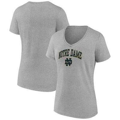 T-shirt col en V gris chiné Fanatics pour femmes du campus Fighting Irish de Notre Dame