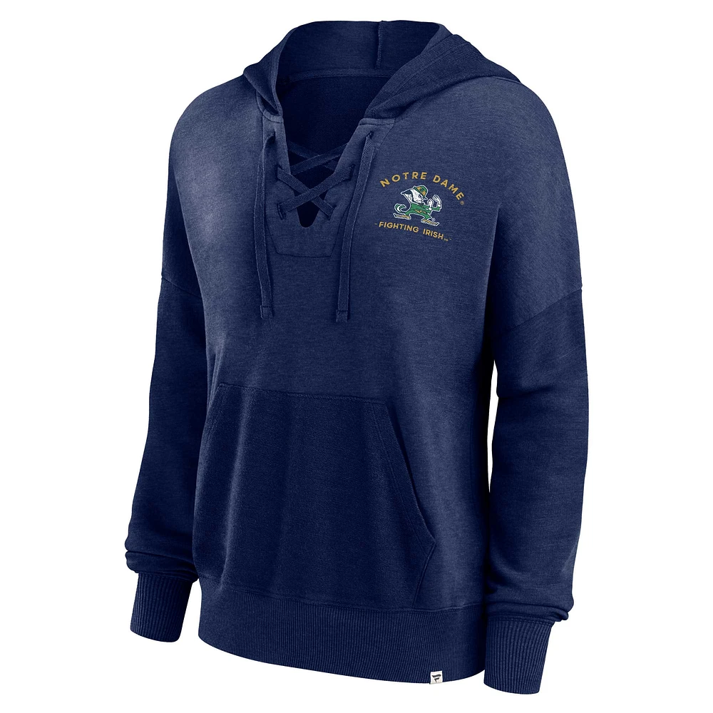 Women's Fanatics Heather Navy Notre Dame Fighting Irish Campus Lace-Up Pullover Hoodie