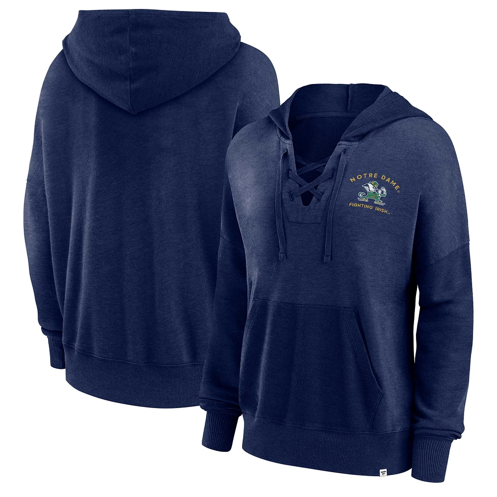 Women's Fanatics Heather Navy Notre Dame Fighting Irish Campus Lace-Up Pullover Hoodie