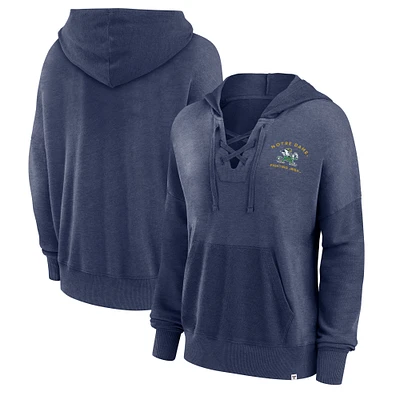 Women's Fanatics Heather Navy Notre Dame Fighting Irish Campus Lace-Up Pullover Hoodie