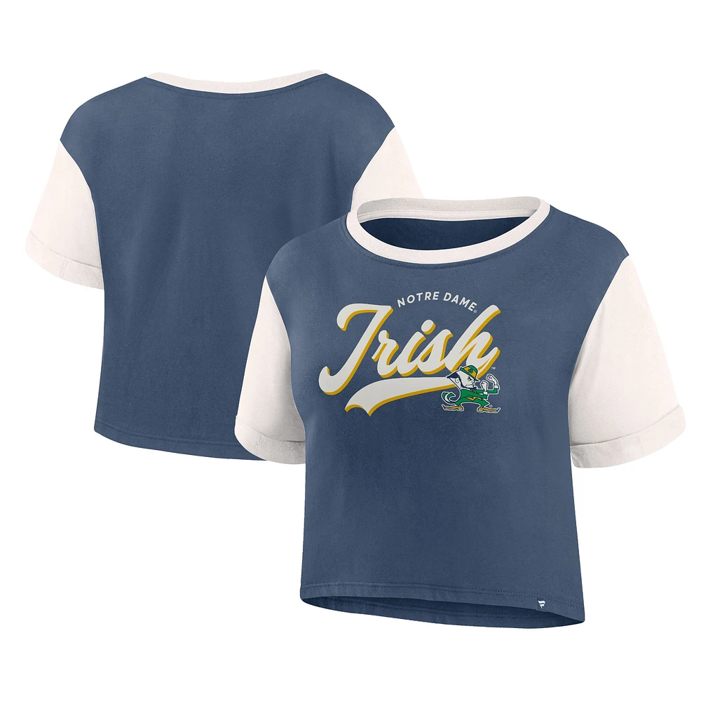 Women's Fanatics Navy Notre Dame Fighting Irish Color-Block Script Tail T-Shirt