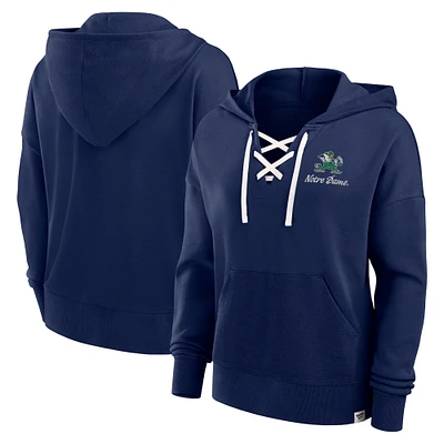 Women's Fanatics Navy Notre Dame Fighting Irish Heritage Original Script Lace-Up Pullover Hoodie