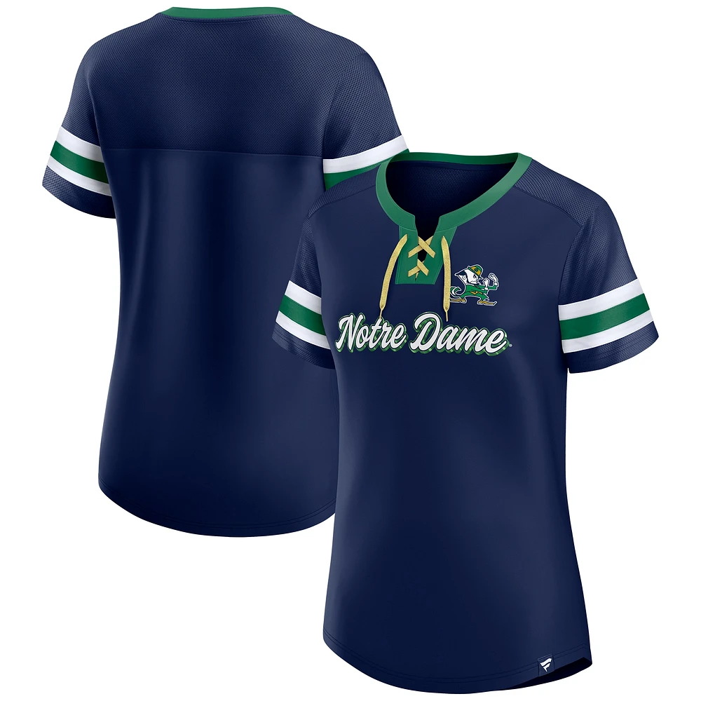 T-shirt à lacets emblématique Athena de Notre Dame Fighting Irish pour femme la marque Fanatics bleu marine