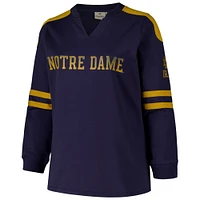 Women's Fanatics Navy Notre Dame Fighting Irish Plus Contrast Sleeve Fleece Pullover Sweatshirt