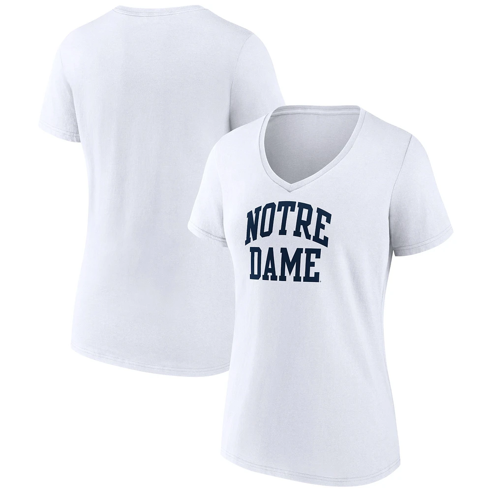 T-shirt blanc à col en V Fanatics pour femmes Notre Dame Fighting Irish Basic Arch