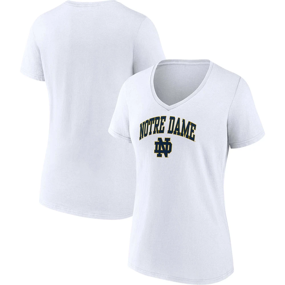 T-shirt à col en V blanc pour femmes Fanatics du campus Fighting Irish de Notre Dame