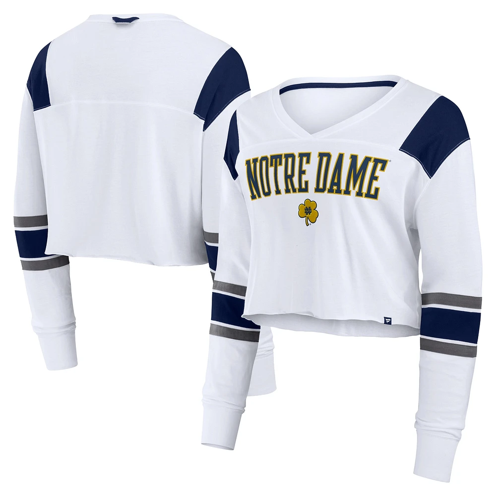 Women's Fanatics White Notre Dame Fighting Irish Training Camp Cropped Long Sleeve V-Neck Fashion Top