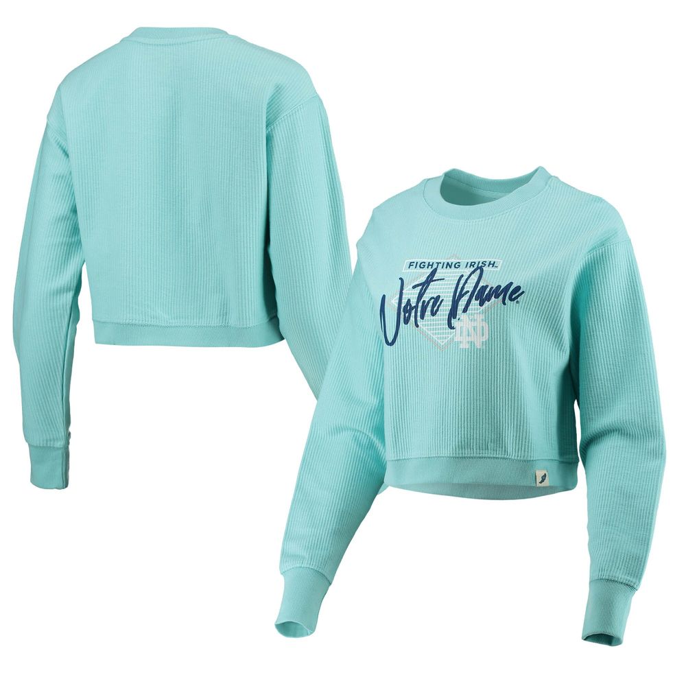 Women's League Collegiate Wear Light Blue Notre Dame Fighting Irish Corded Timber Crop Pullover Sweatshirt