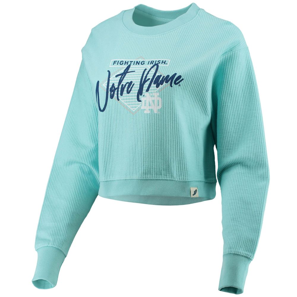 Women's League Collegiate Wear Light Blue Notre Dame Fighting Irish Corded Timber Crop Pullover Sweatshirt