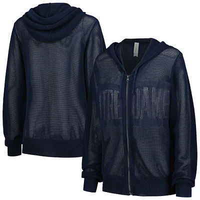 Pull à capuche entièrement zippé Lusso Navy Notre Dame Fighting Irish pour femme en maille ton sur d'été