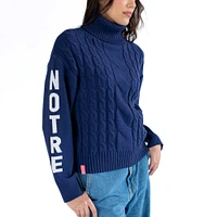 Women's Lusso Navy Notre Dame Fighting Irish Sylvie Cable Knit Turtleneck Pullover Sweater