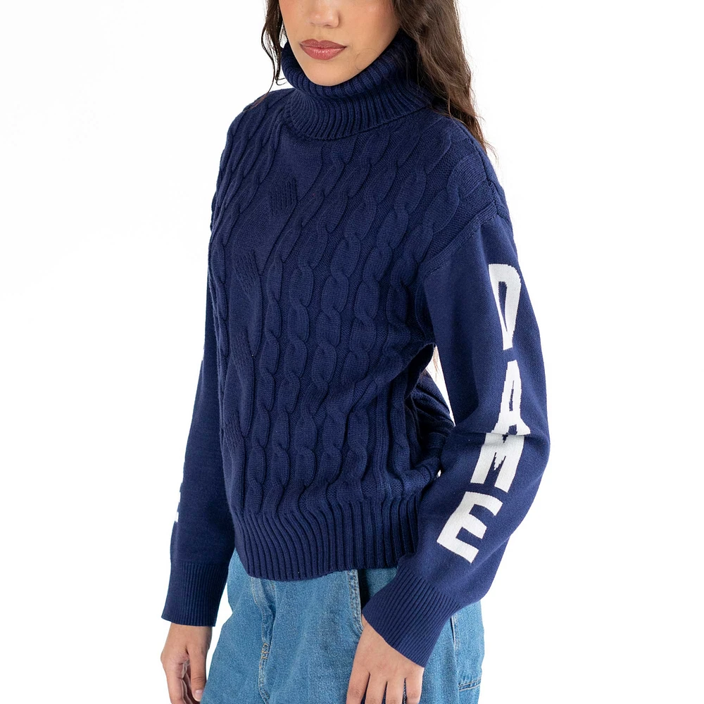 Women's Lusso Navy Notre Dame Fighting Irish Sylvie Cable Knit Turtleneck Pullover Sweater