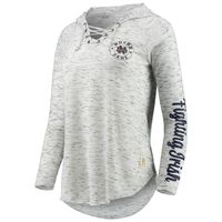 Women's Pressbox Gray Notre Dame Fighting Irish Space Dye Lace-Up V-Neck Long Sleeve T-Shirt