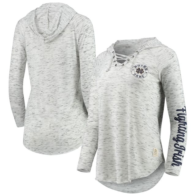 T-shirt à manches longues col en V et lacets gris Notre Dame Fighting Irish Space Dye pour femmes