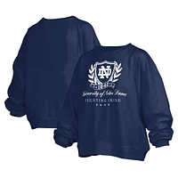 Women's Pressbox Navy Notre Dame Fighting Irish Big Aug Script Janice Oversized Pullover Sweatshirt