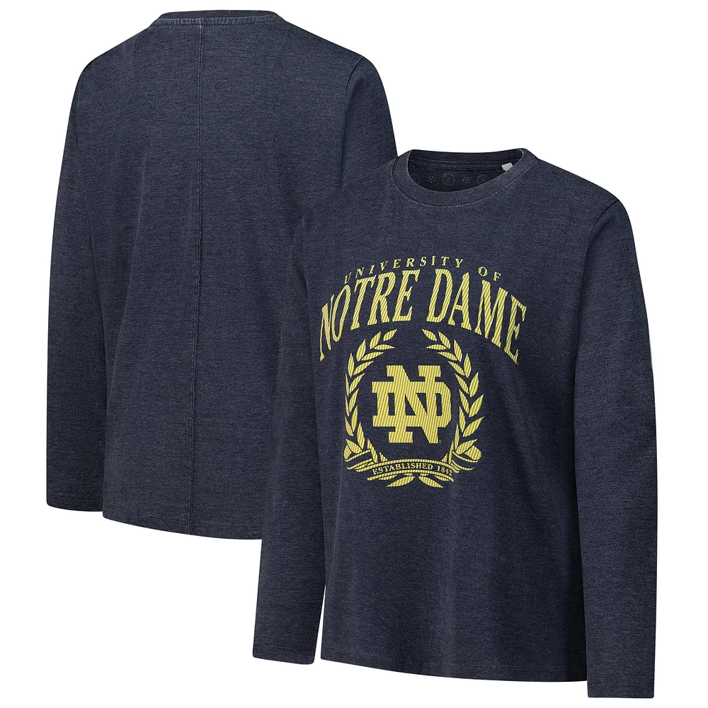 Women's Pressbox Navy Notre Dame Fighting Irish Chandler Olive Leaf Arch Long Sleeve T-Shirt