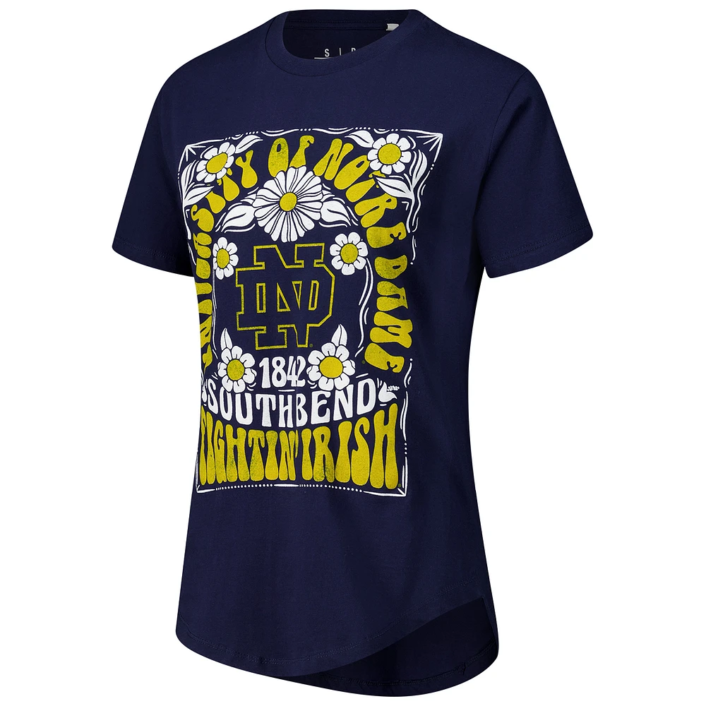 T-shirt couleur marine Pressbox pour femmes Notre Dame Fighting Irish Irvine Floral Team