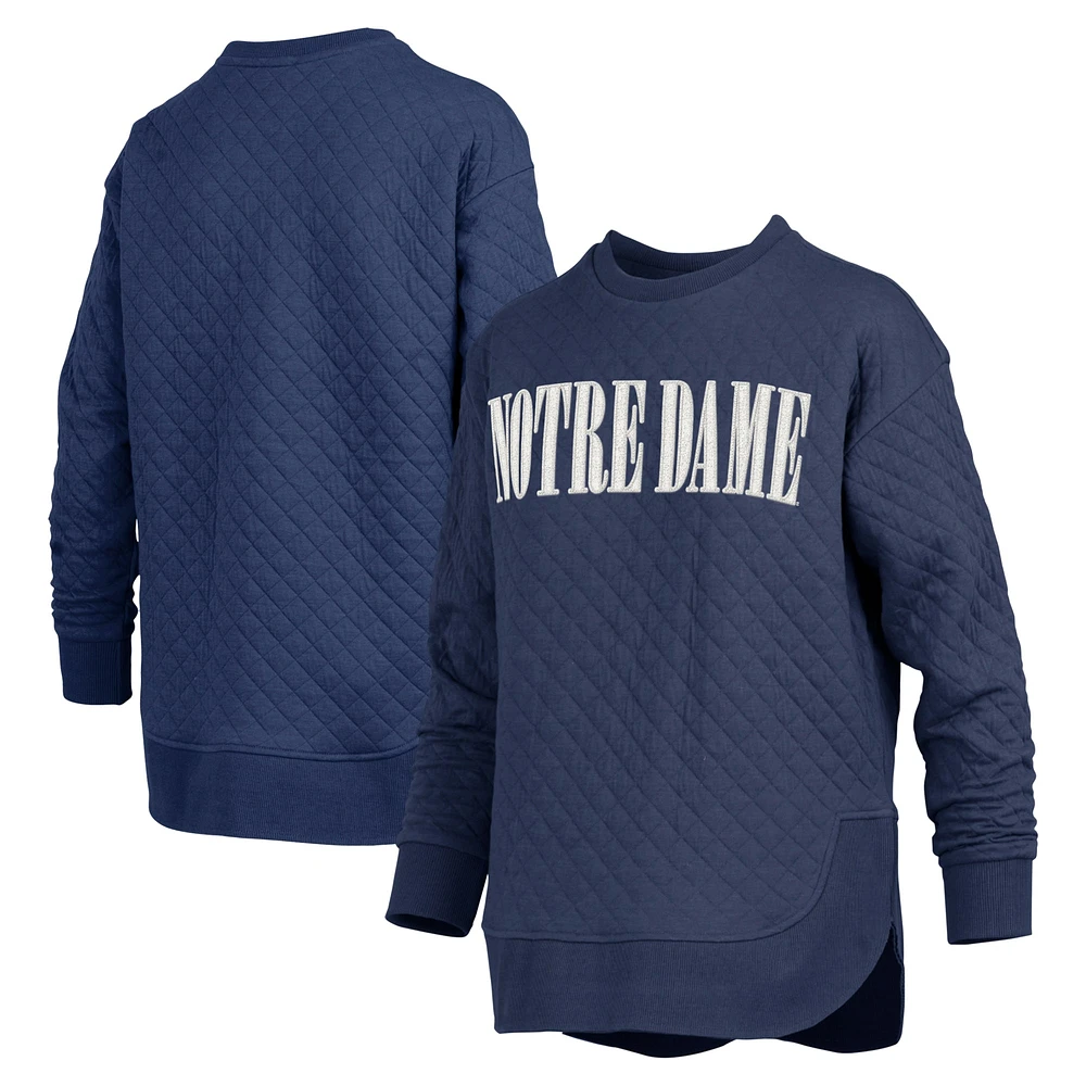 Women's Pressbox Navy Notre Dame Fighting Irish Quilted Long Sleeve Pullover Sweatshirt