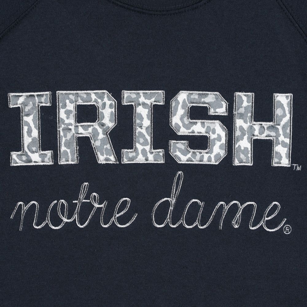 Women's Pressbox Navy Notre Dame Fighting Irish Steamboat Animal Print Raglan Pullover Sweatshirt