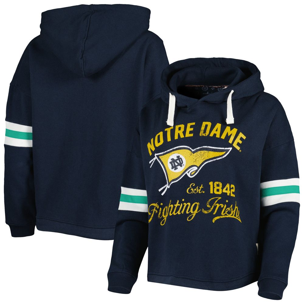 Women's Pressbox Navy Notre Dame Fighting Irish Super Pennant Pullover Hoodie