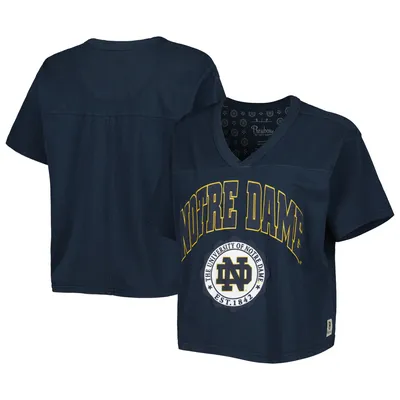 Notre Dame Fighting Irish Pressbox Women's Sycamore Edith Waist-Length V-Neck T-Shirt - Navy