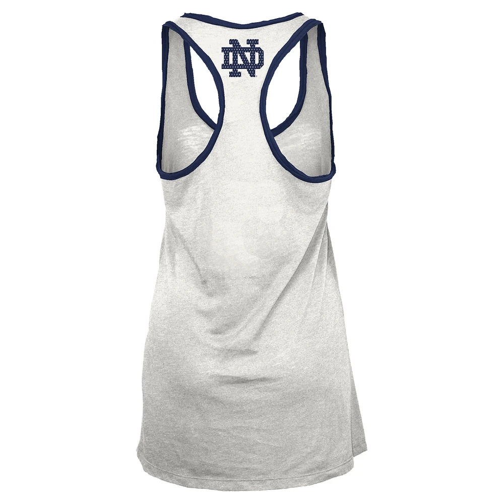 Débardeur dos nageur Tracy Pressbox blanc/bleu marine pour femme de Notre Dame Fighting Irish