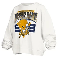 Women's Pressbox White Notre Dame Fighting Irish Janice Retro Logo Oversized Pullover Sweatshirt