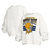 Women's Pressbox White Notre Dame Fighting Irish Janice Retro Logo Oversized Pullover Sweatshirt