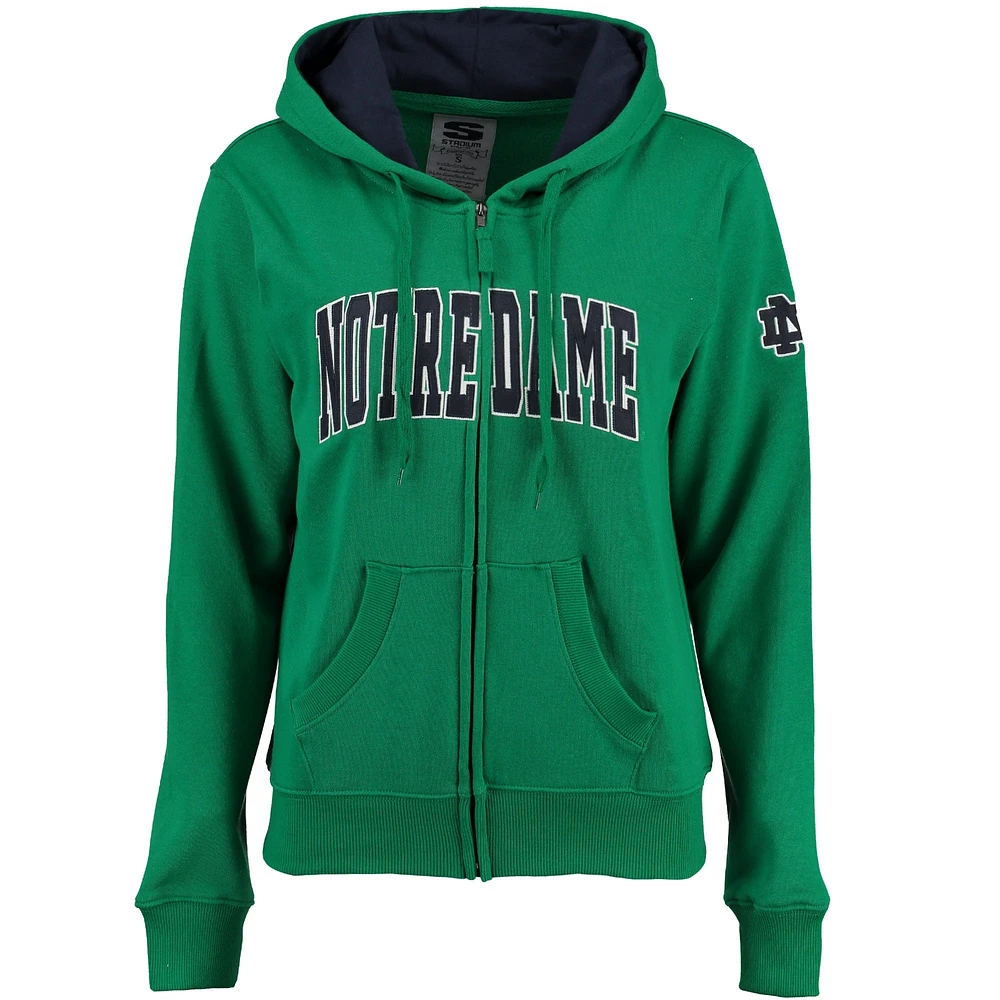 Women's Stadium Athletic Kelly Green Notre Dame Fighting Irish Arched Name Full-Zip Hoodie