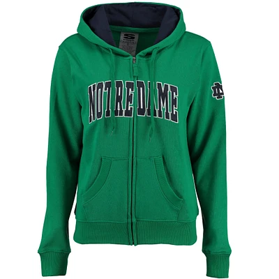 Sweat à capuche entièrement zippé pour femme Stadium Athletic Kelly Green Notre Dame Fighting Irish Arched Name