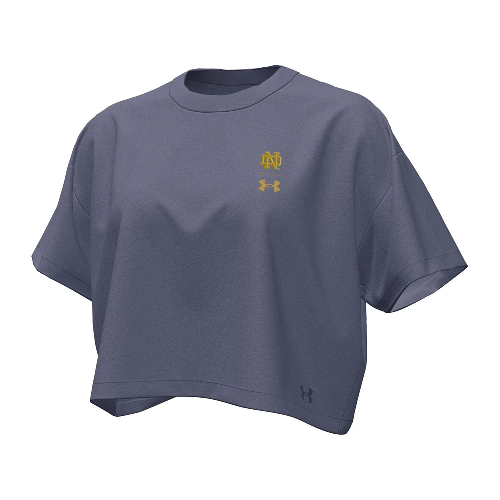 T-shirt court gris Under Armour Notre Dame Fighting Irish 2024 Shamrock Series Gameday Boxy pour femmes