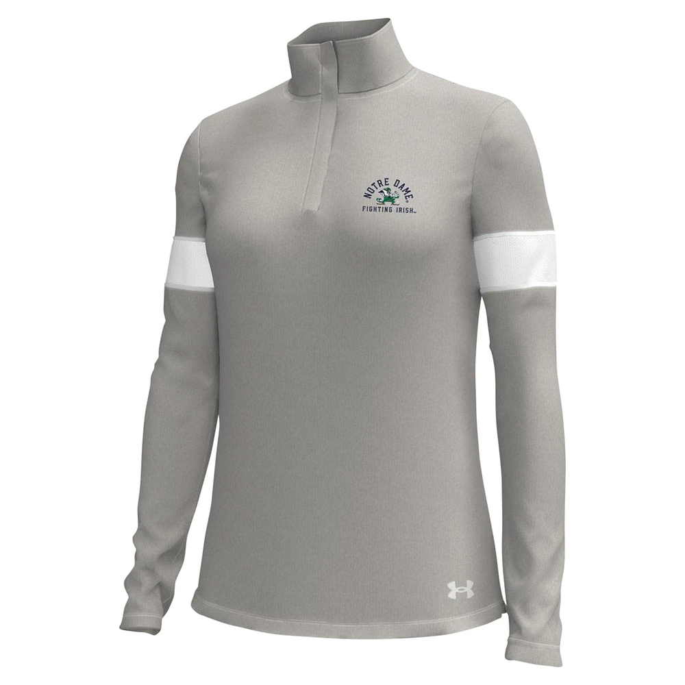 Haut gris Under Armour Notre Dame Fighting Irish Gameday Challenger à quart de zip pour femme