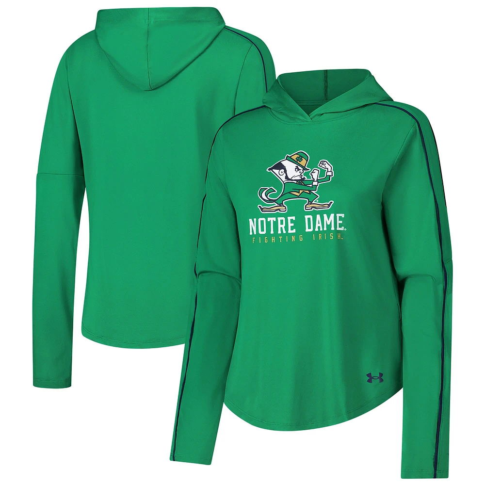 T-shirt à capuche manches longues pour femme Under Armour Green Notre Dame Fighting Irish Game Day Knockout