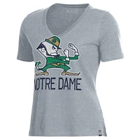 Women's Under Armour Heathered Gray Notre Dame Fighting Irish Logo Performance V-Neck T-Shirt