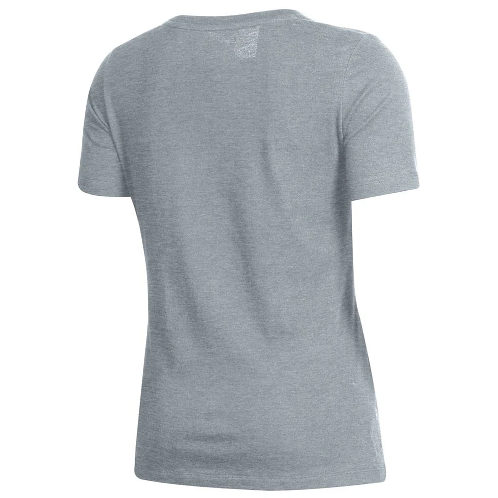 Women's Under Armour Heathered Gray Notre Dame Fighting Irish Logo Performance V-Neck T-Shirt