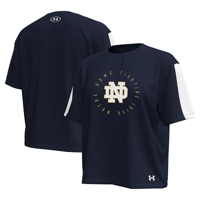 Under Armour pour femme Bleu marine Notre Dame Fighting Irish Challenger Taille Longueur Boxy T-shirt surdimensionné