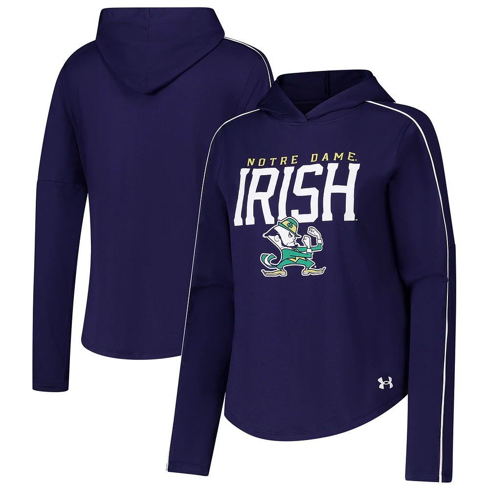 T-shirt à capuche manches longues et logo bleu marine pour femme Under Armour Notre Dame Fighting Irish Gameday Knockout