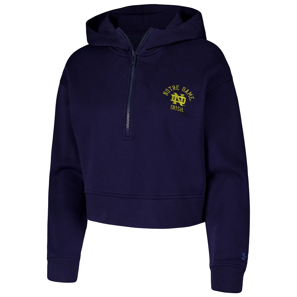 Women's Under Armour Navy Notre Dame Fighting Irish Inline Modest Cropped Half-Zip Hoodie