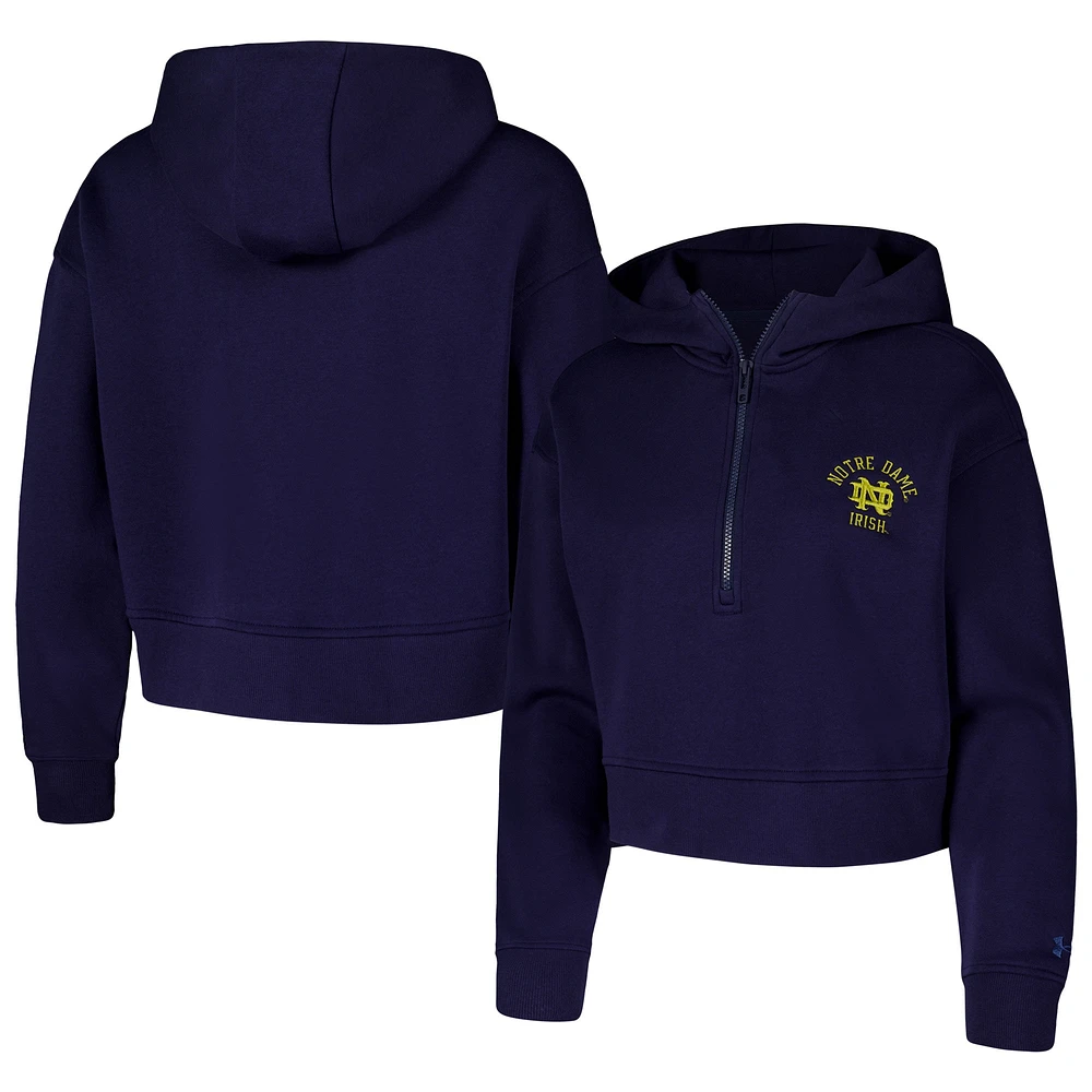 Women's Under Armour Navy Notre Dame Fighting Irish Inline Modest Cropped Half-Zip Hoodie