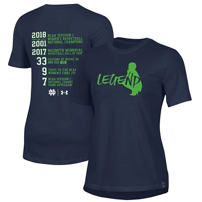 Under Armour Notre Dame Fighting Irish Muffet McGraw Legend T-shirt pour femme Bleu marine