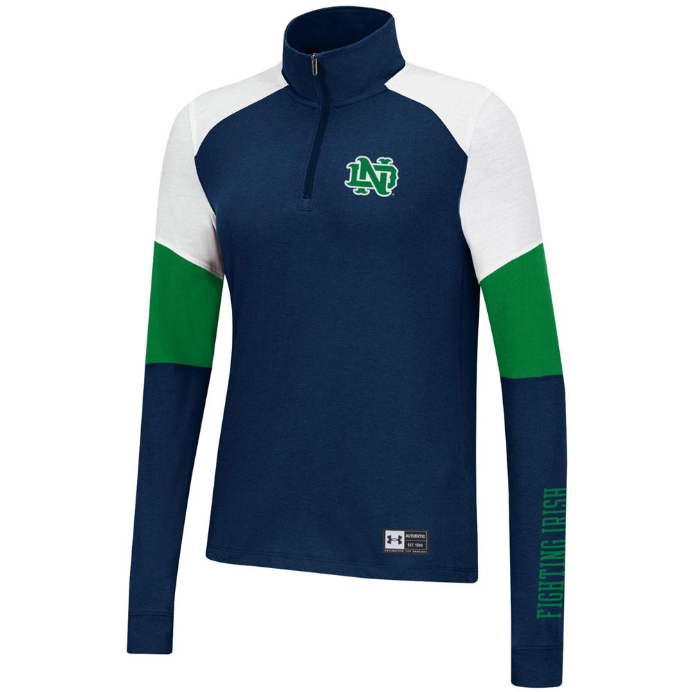 Women's Under Armour Navy Notre Dame Fighting Irish Sleeve Hit Raglan Quarter-Zip Jacket