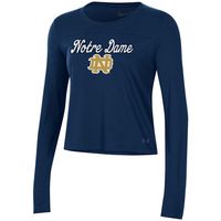 Women's Under Armour Navy Notre Dame Fighting Irish Vault Cropped Long Sleeve T-Shirt