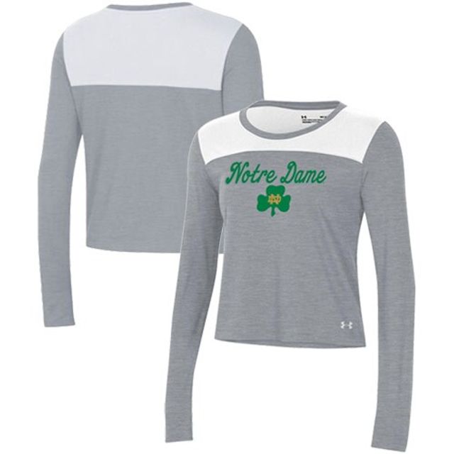 T-shirt court à manches longues Notre Dame Fighting Irish Vault blanc/gris Under Armour pour femme