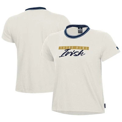 T-shirt emblématique blanc Under Armour Notre Dame Fighting Irish pour femme