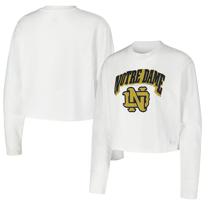 Women's Under Armour White Notre Dame Fighting Irish Inline All Day Tri-Blend Cropped Long Sleeve T-Shirt