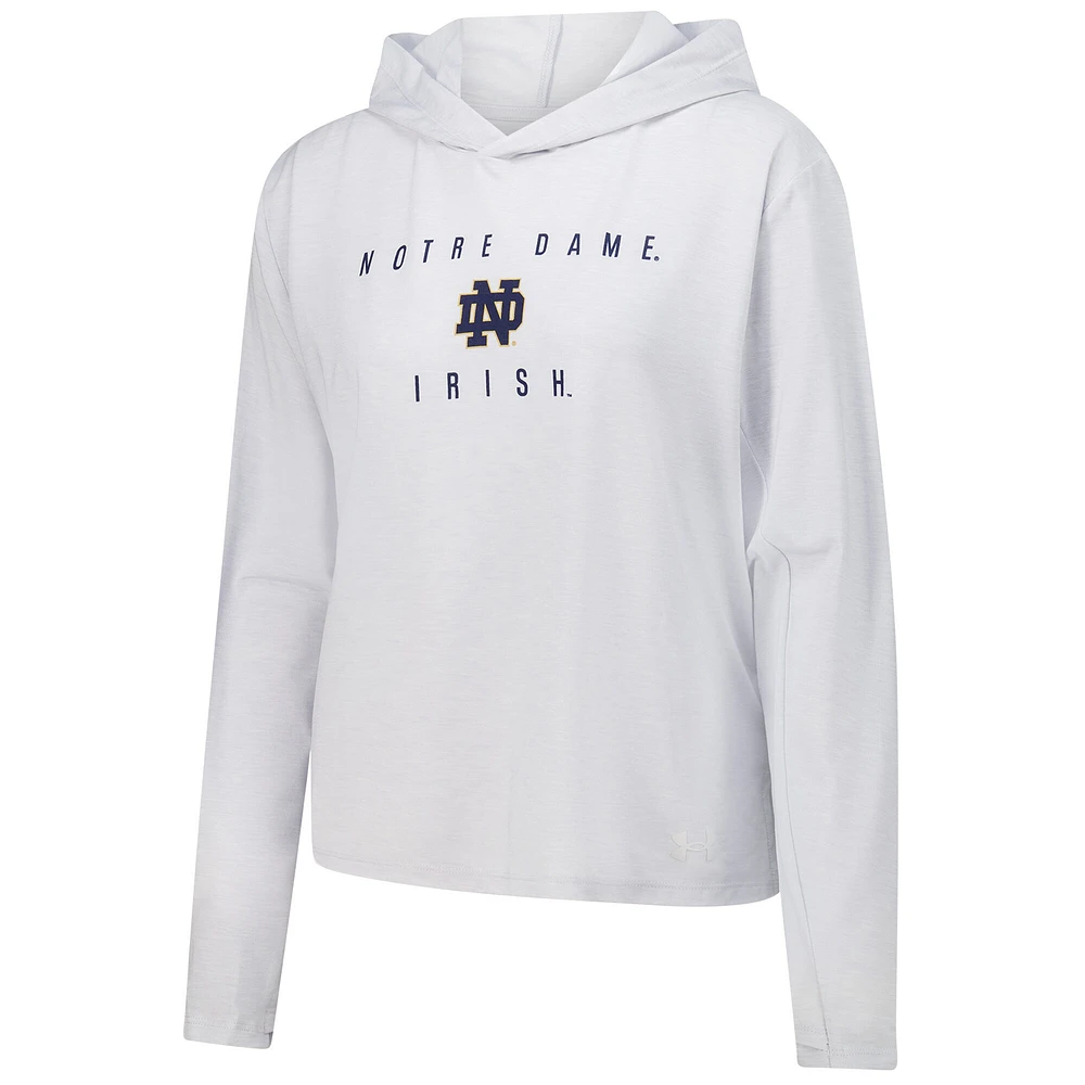 T-shirt à capuche manches longues et trois couches pour femme Under Armour Notre Dame Fighting Irish blanc