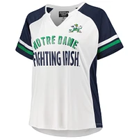 T-shirt blanc Notre Dame Fighting Irish grande taille à rayures et encolure raglan pour femme