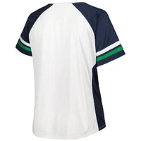 T-shirt blanc Notre Dame Fighting Irish grande taille à rayures et encolure raglan pour femme