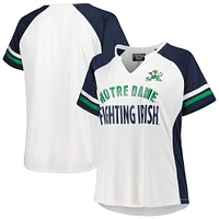T-shirt blanc Notre Dame Fighting Irish grande taille à rayures et encolure raglan pour femme