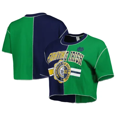 Notre Dame Fighting Irish ZooZatz Women's Colorblock Cropped T-Shirt - Green/Navy